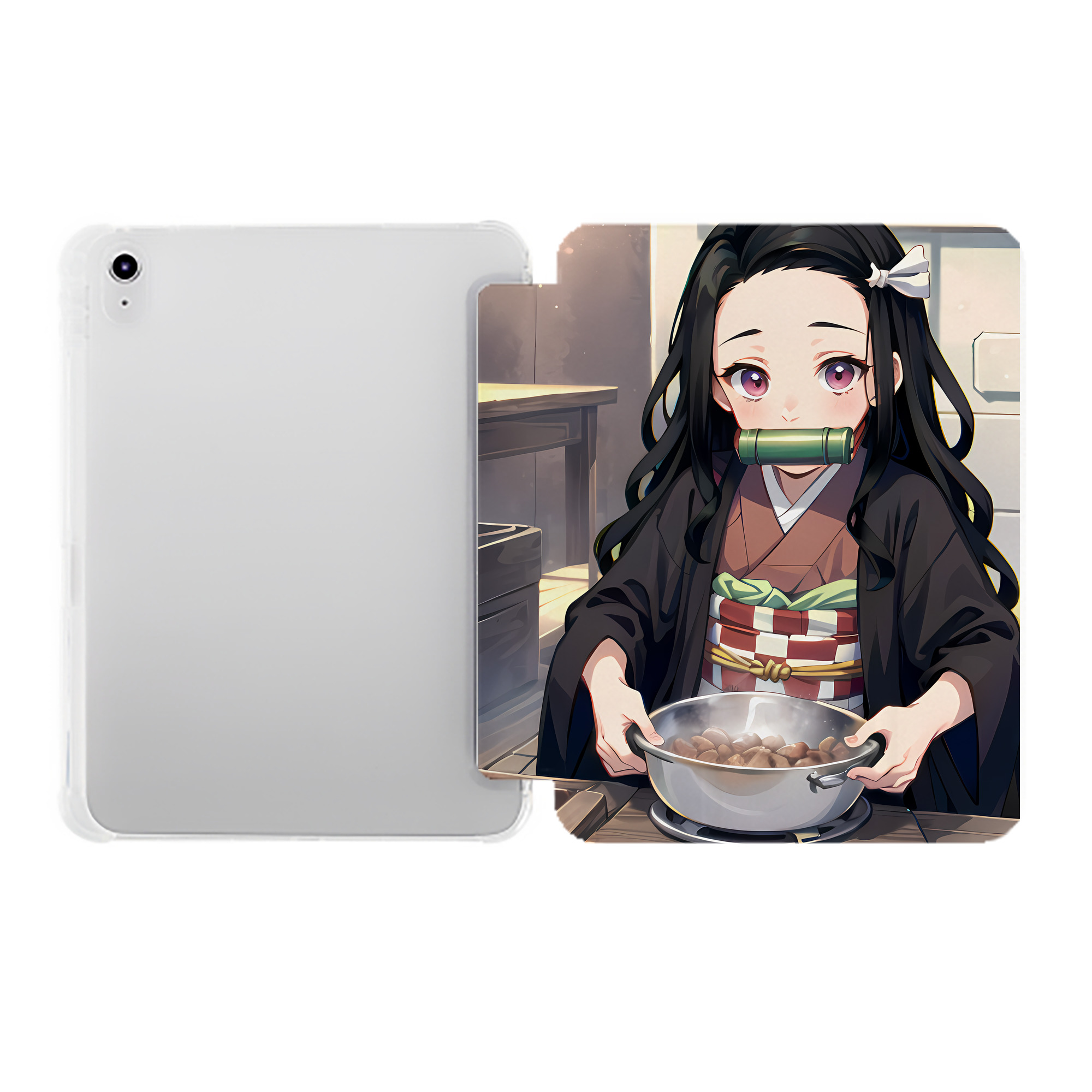 （画像用） 鬼滅の刃（きめつのやいば）竈門 禰󠄀豆子／かまど ねずこ Kamado Nezuko IPad ケース ペン収納付き 三つ折りスタンド PUレザー×シリコン 対応機種9.5/10.5/10.9インチ